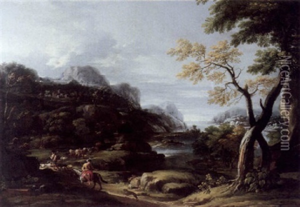 Landschaft Mit Reitern Und Wanderern Oil Painting - Jan Frans van Bloemen