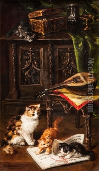 Spielende Katzchen Oil Painting - Marie Yvonne Laur