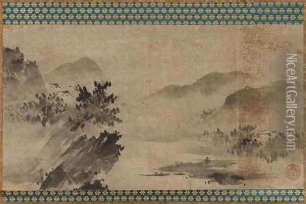 Misty Landscape Oil Painting - Kano Eitoku