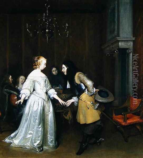 Dancing Couple Oil Painting - Gerard Terborch