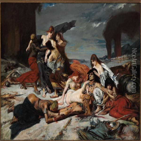 La Mort De Ravana Oil Painting - Fernand-Anne Piestre Cormon
