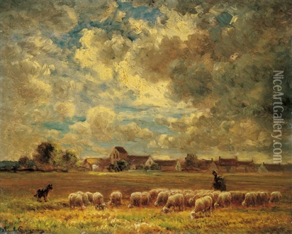 Landschaft Mit Schafherde Oil Painting - Paul Chaigneau