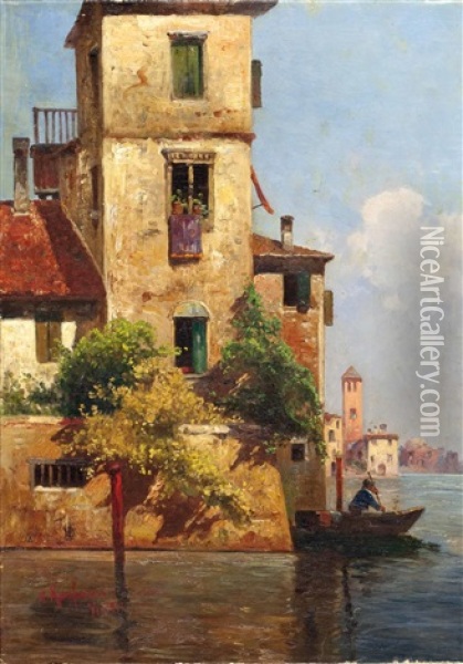 Haus Und Ort Am Meer Im Sonnenlicht Oil Painting - Adolf Kaufmann
