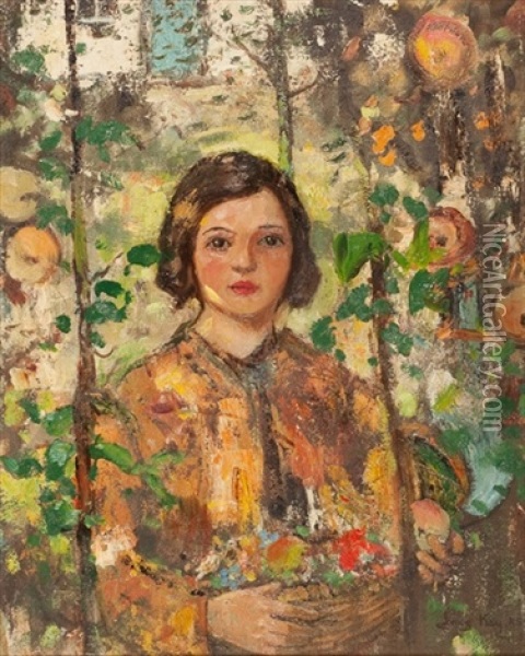 Portrait Of The Artist's Daughter, Violet Oil Painting - James Kay