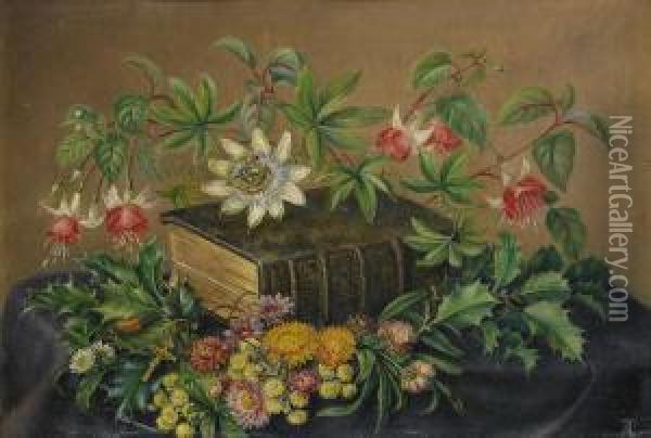 Stilleben Med Passionsblomma Och Fuchsia Oil Painting - Anna Augusta Plagemann