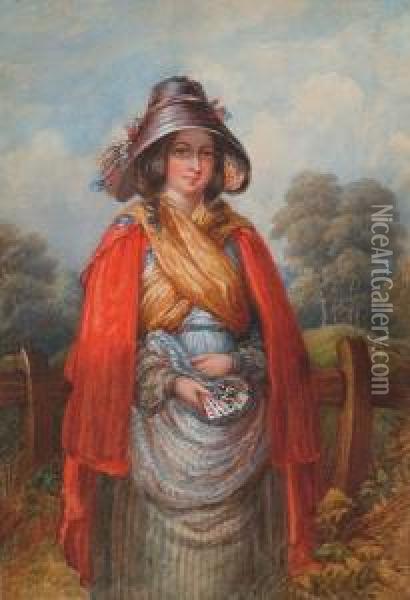 A Young Lady In A Landscape With A Handful Of Playing Cards Oil Painting - Paul Falconer Poole