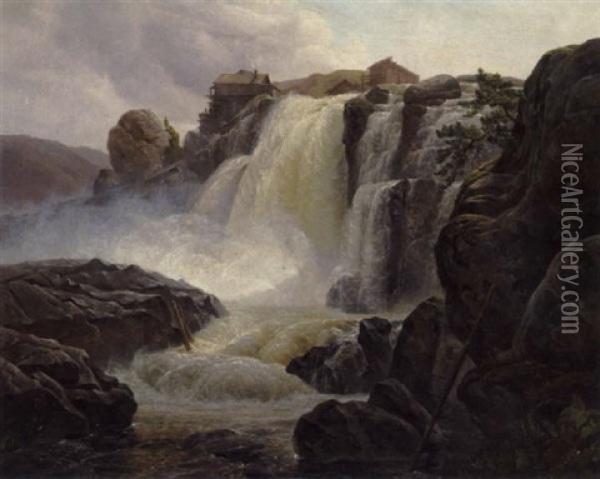 Wasserfall Bei Hoog Foss Oil Painting - Christian Ernst Bernhard Morgenstern