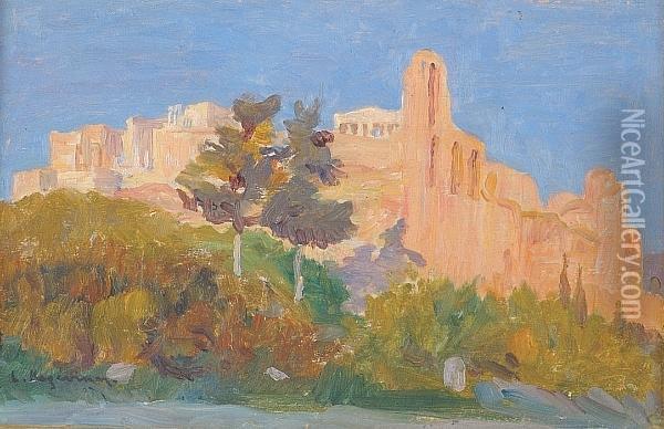 View Of The Acropolis Oil Painting - Lykourgos Lic Kogevinas /