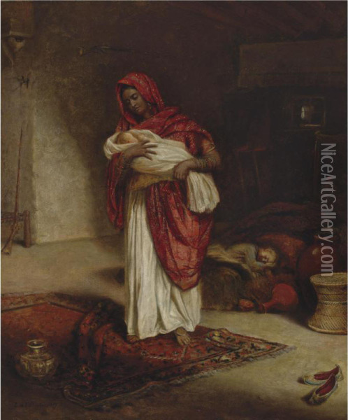 Indian Ayah With Sleeping Children Oil Painting - Emma W. Fullerton