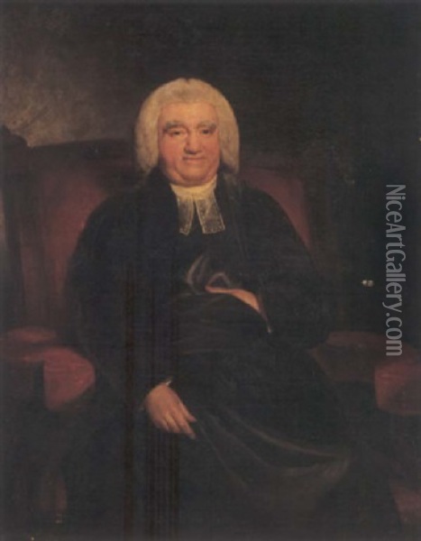Portrait Of Dr. Samuel Parr Wearing Black Robes Oil Painting - John James Halls