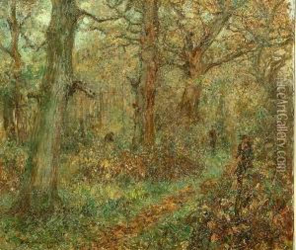 Figures In A Woodland Oil Painting - Frederick William Jackson