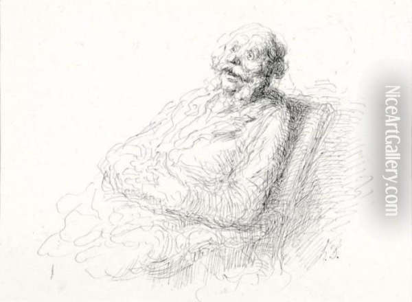 Study Of A Seated Man Oil Painting - Honore Daumier
