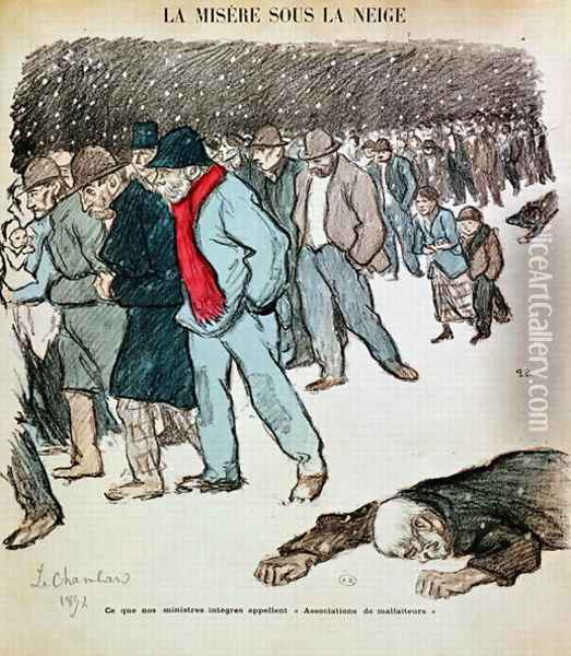 The Misery of Workers and the Unemployed in the Snow, illustration from Le Chambard Socialiste 1894 Oil Painting - Theophile Alexandre Steinlen