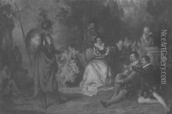 Theaterauffuhrung In Historischen Kostumen Vor Einer Parkkulisse Oil Painting - Robert Alexander Hillingford