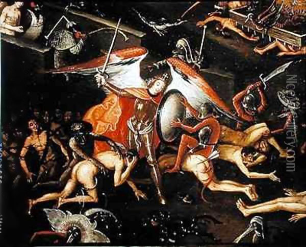 The Inferno, detail of an angel warrior Oil Painting - Herri met de Bles