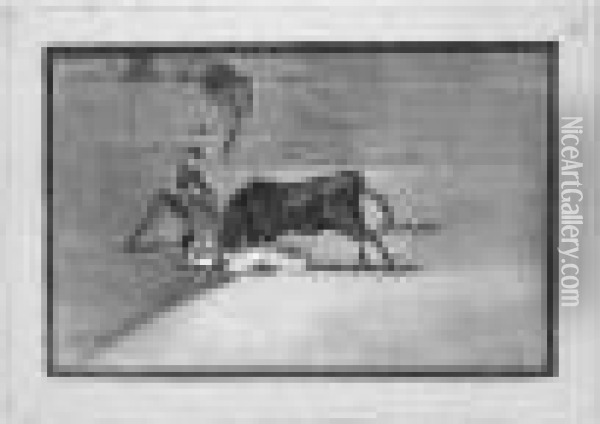 Desgracias Acaecidas En El 
Tendido De La Plaza De Madrid; And La Desgraciada Muerte De Pepe Illo En
 La Plaza De Madrid (d.244, H.224; And D.256, H.236) Oil Painting - Francisco De Goya y Lucientes