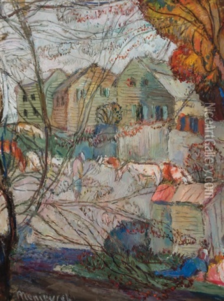 Houses In Autumn Oil Painting - Abraham Manievich