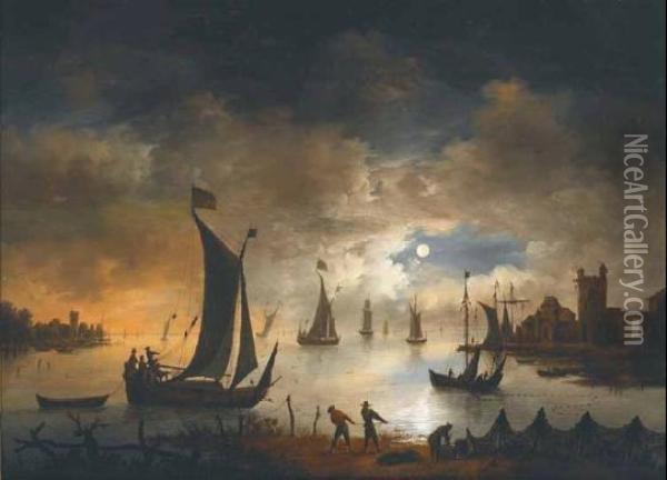 Moonlight Oil Painting - Aert van der Neer