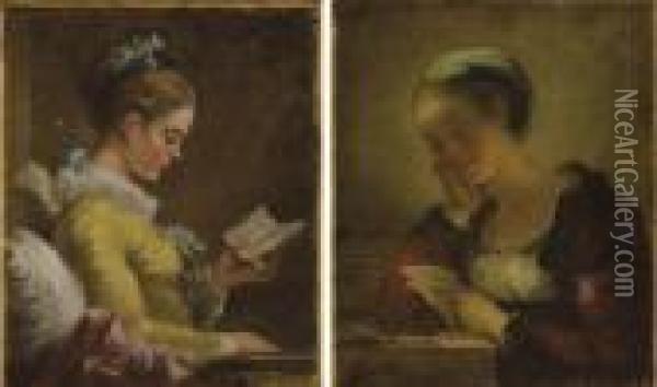 Jeune Fille Lisant ; Et Jeune Fille Lisant Une Lettre Oil Painting - Jean-Honore Fragonard