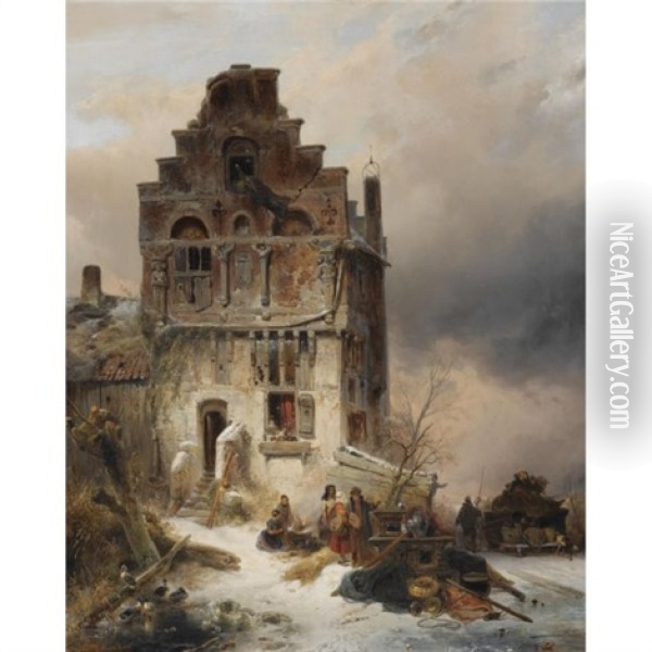 Moving On A Wintry Day Oil Painting - Wijnand Jan Joseph Nuyen