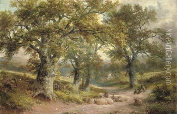 A Lane Near Windley, Derbyshire Oil Painting - George Turner
