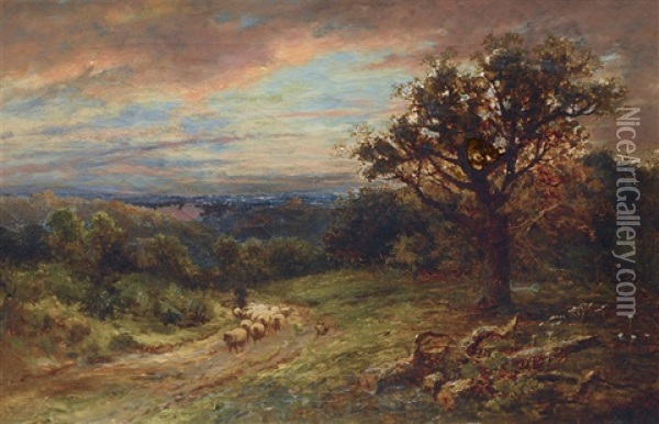 A Shepherd And His Flock Oil Painting - John Clayton Adams