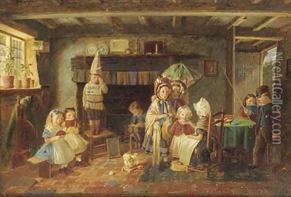 The little dame school Oil Painting - Charles Hunt
