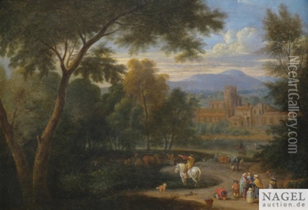 Italienisierende Landschaft Mit Hirten Und Reisenden Oil Painting - Adriaen Frans Boudewyns the Elder