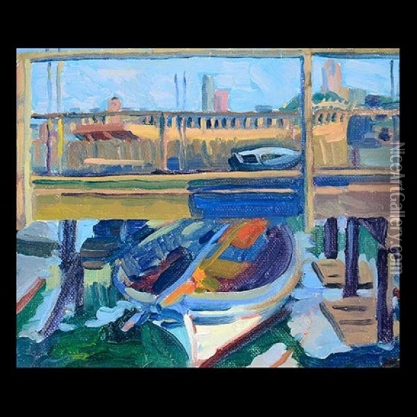 Moored Boats, Fisherman's Wharf Oil Painting - Selden Connor Gile