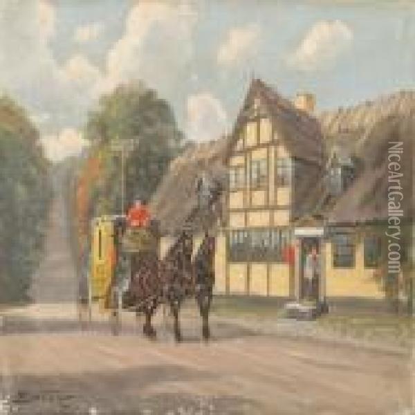 Stagecoach At Lindenberg Inn Oil Painting - Edmund Fischer