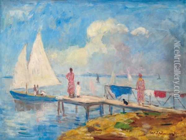 Summer In Lake Balaton Oil Painting - Bela Ivanyi Gruenwald