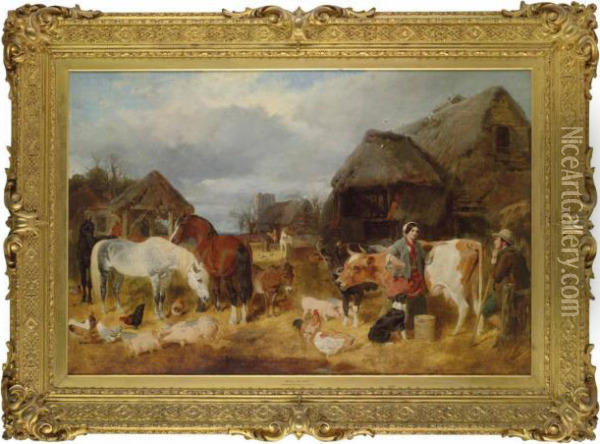Kentish Farmyard Oil Painting - John Frederick Herring Snr