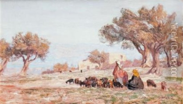 Bergers Et Leur Troupeau En Orient Oil Painting - Georg Macco