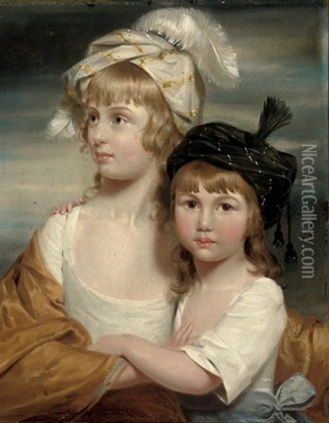Portrait Of Sarah And Mary Emma Rigby Oil Painting - John Downman