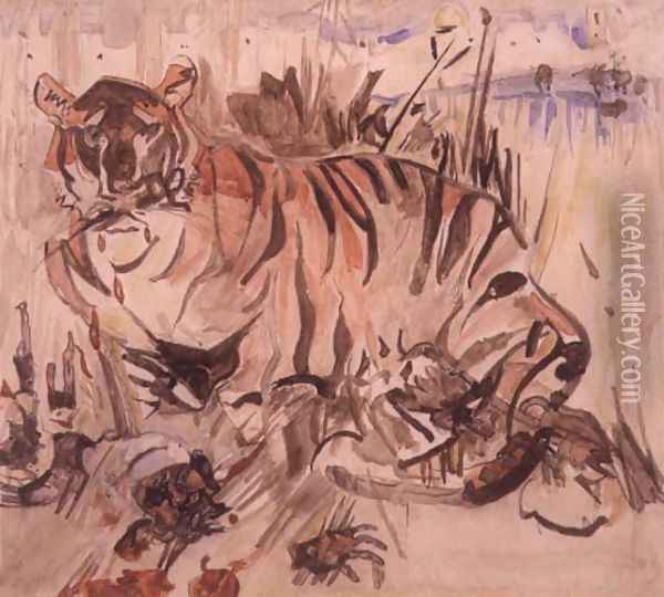 Tiger Oil Painting - Joseph Crawhall
