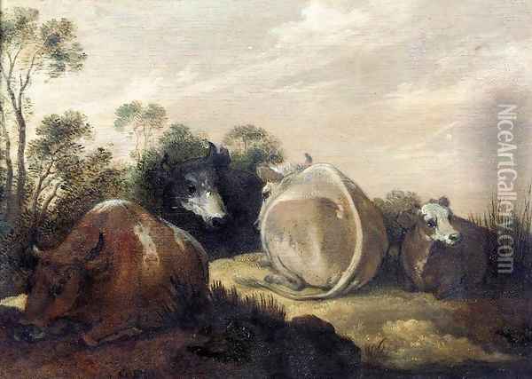 Cattle Resting in a Dune Landscape Oil Painting - Gijsbert Gillisz. de Hondecoeter