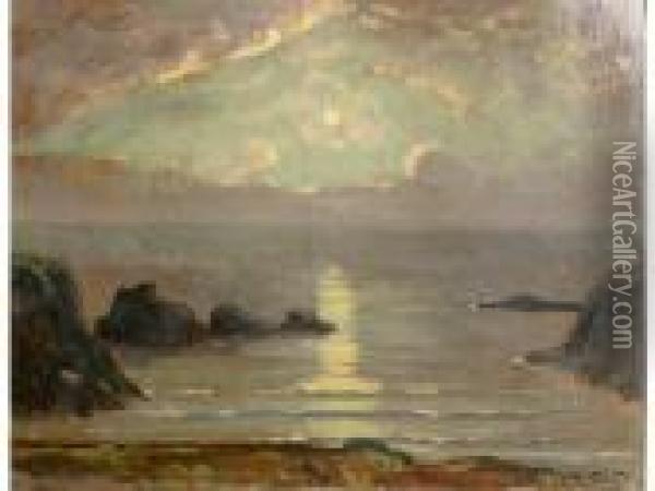 Bretagne, Coucher De Soleil Sur La Mer Oil Painting - Charles Cottet