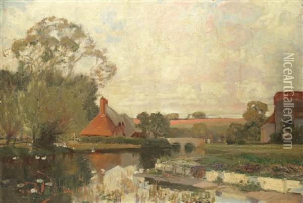 The Valley Of The Lambourne Oil Painting - Sir Alfred East