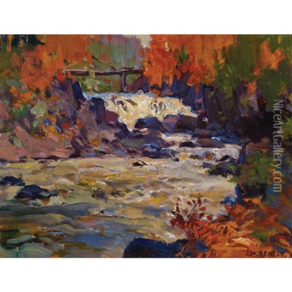 Brooks Falls, Magnetawan River Oil Painting - John William Beatty