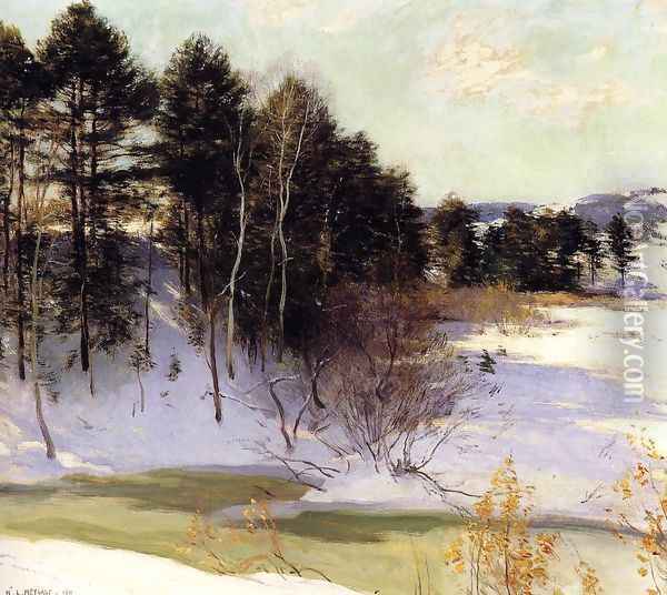 Thawing Brook (Winter Shadows) 1911 Oil Painting - Willard Leroy Metcalf