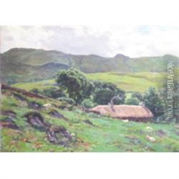 Sheep Grazing Near The Cottage Oil Painting - Robert Cree Crawford