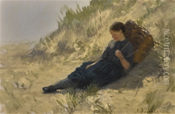 A Girl Resting On The Dunes Oil Painting - Joseph Farquharson