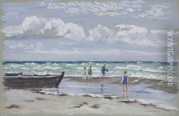 Kinder Am Strand Von Hiddensee Oil Painting - Clara Arnheim