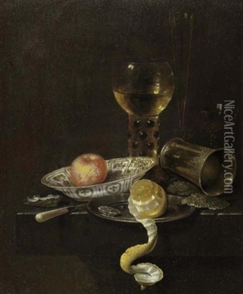 Stilleben Mit Romer, Silber, Zitrone Oil Painting - Willem Claesz Heda