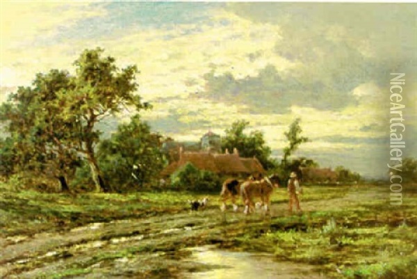 Harvest Time At The Old Windsor Oil Painting - Henry H. Parker