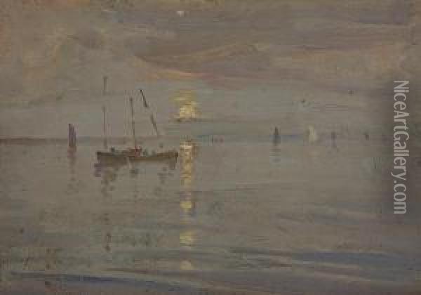 Boats At Dusk, Study Oil Painting - John Campbell Mitchell