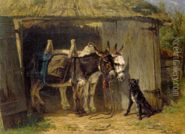 Zwei Esel Vor Einer Scheune Oil Painting - Johannes Hubertus Leonardus de Haas