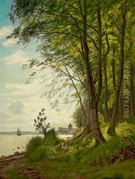 Scene From Kongebroskoven By Middelfart, Denmark. Oil Painting - Vilhelm Groth