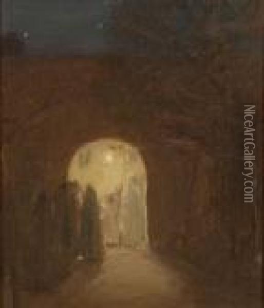 North African Night Scene 
Affixed To The Reverse Including One From The Roger King Gallery Of Fine Art, Newport Oil Painting - Robert Henry Logan