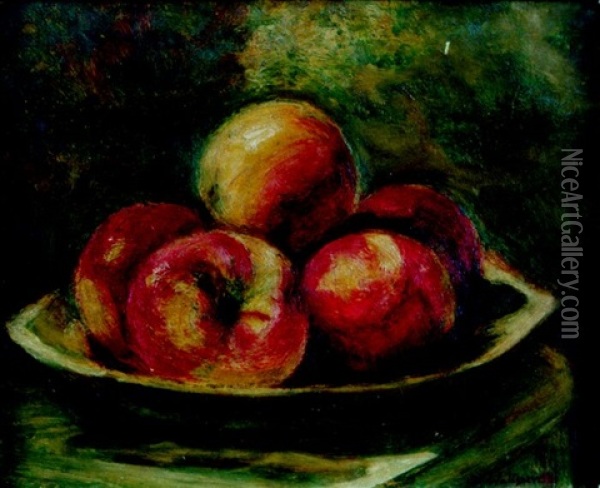 Martwa Natura Z Jablkami Oil Painting - Zygmunt Waliszewski